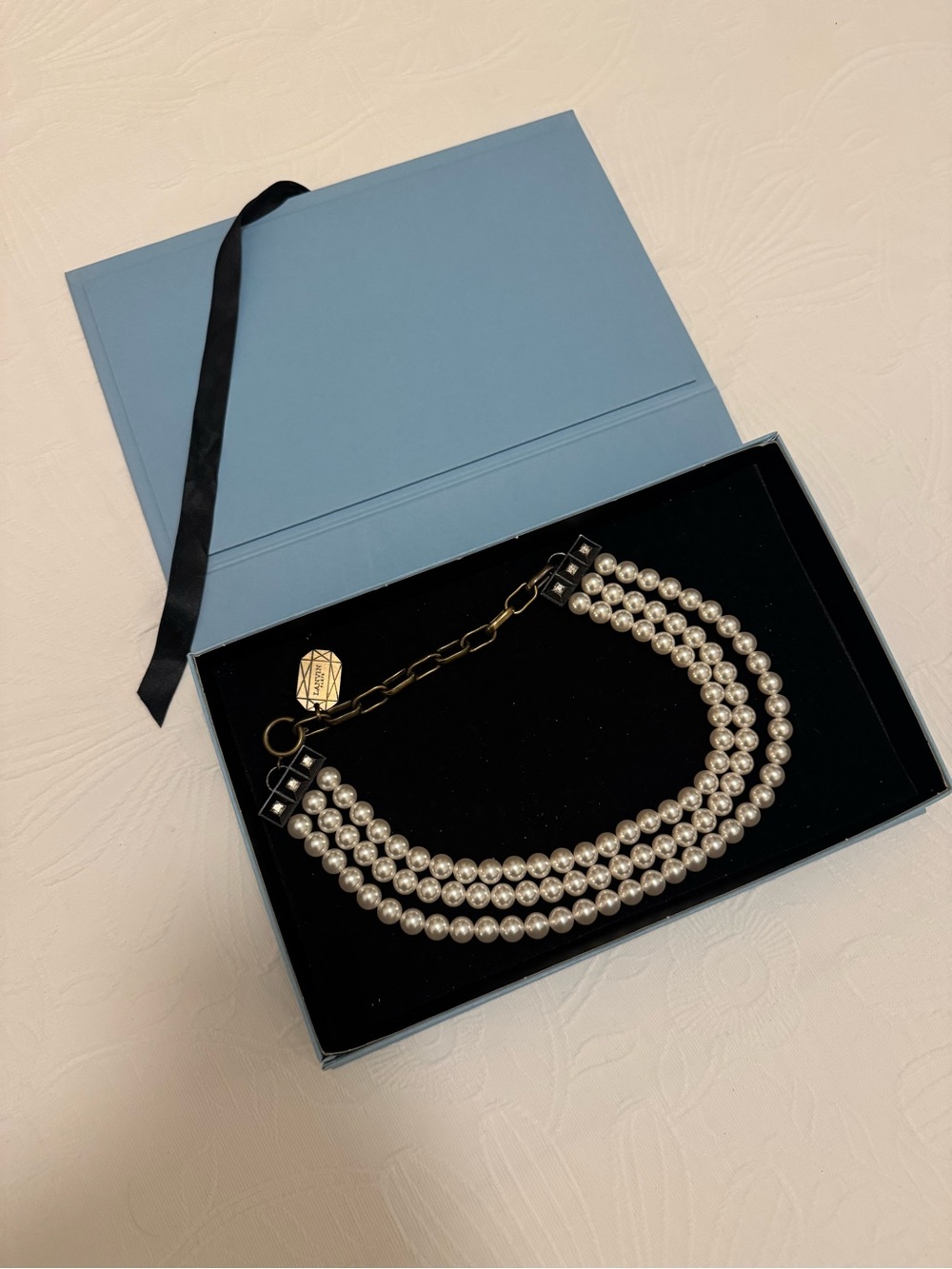 New in Box Lanvin Triple-Row Faux Pearl Necklace